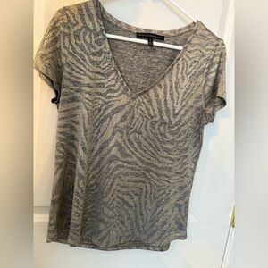 White House Black Market Metallic Short Sleeve Zebra Print Tee